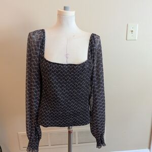 Anthropologie Blackpattern With Sheer Sleeves Blouse